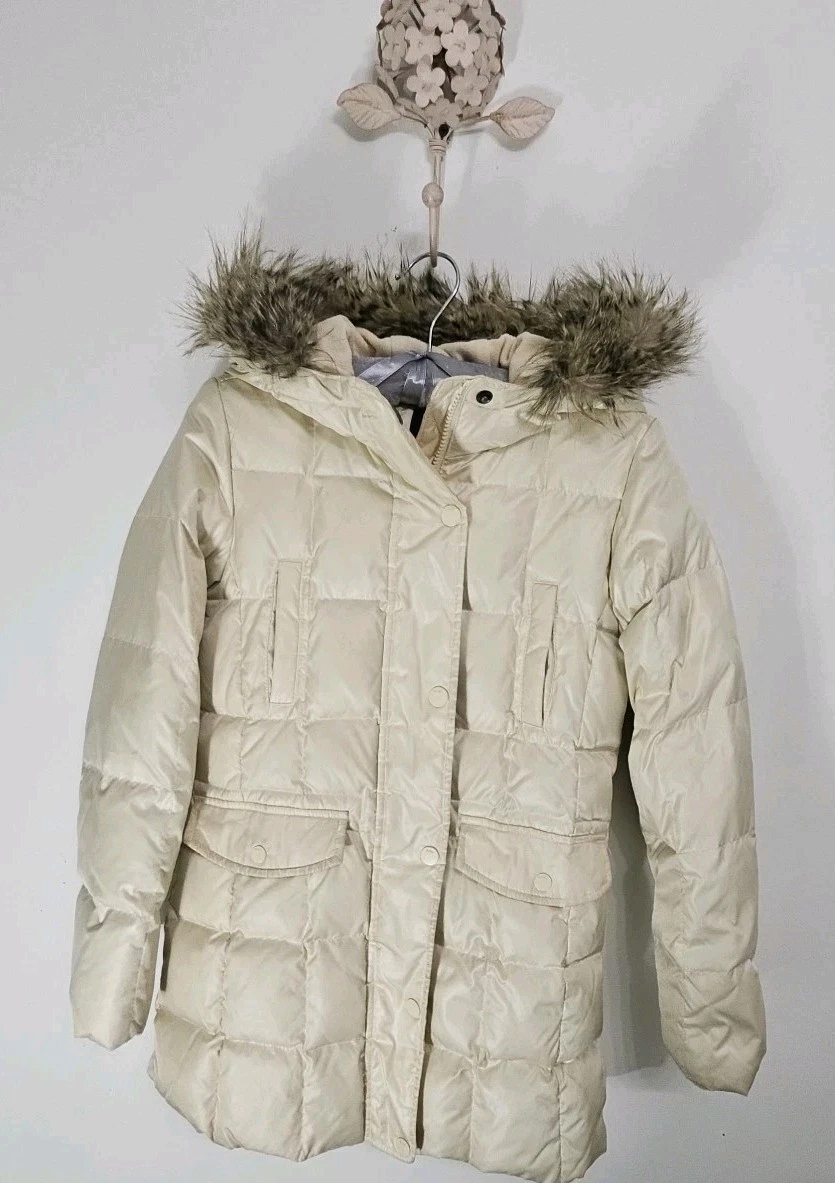 Gap Kids Girls Ivory Creamy White Hooded Down Filled Long Jacket Sz XL(12)