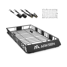 ARKSEN 64 x 34 x 6 Inch Universal Roof Rack with Extension, Cargo Net, 2 Stra...