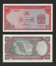 RHODESIA 2 Dollars 1979, P-39b, Final Date, Original AU About UNC, Centerfold.