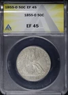 1855-O Seated Liberty Half Dollar ANACS EF-45