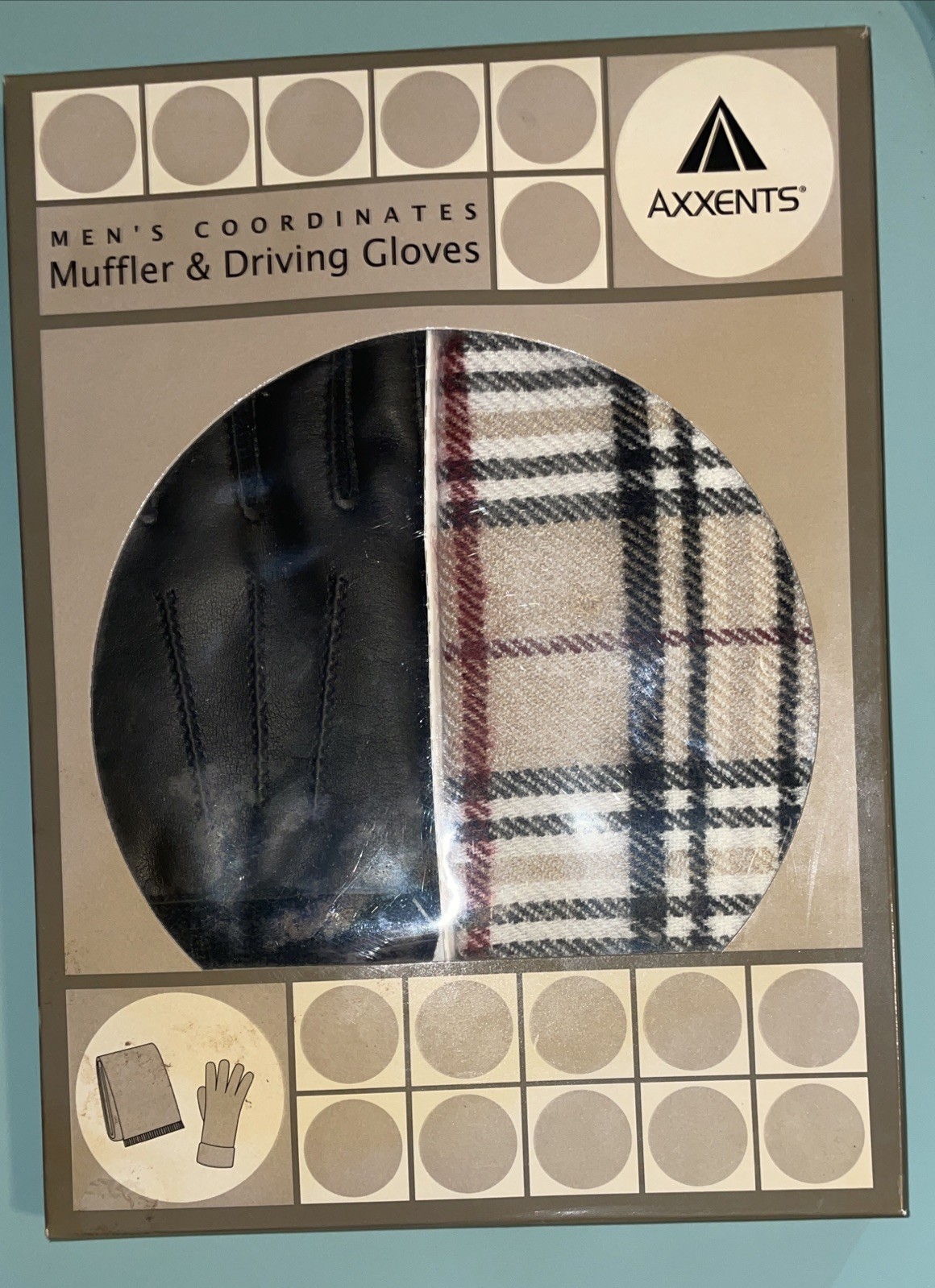 Vintage Axxents Men’s Plaid Scarf Muffler & Driving Gloves Gift Set One Size