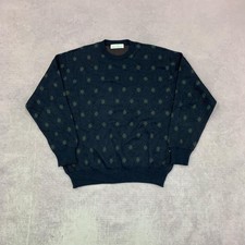 Vintage Knitted Jumper abstract argyle patterned grandad knit sweater Men's M