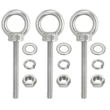 3Pcs M6 x 60mm 304 Stainless Steel Lifting Shoulder Eye Bolt with Nuts Washers