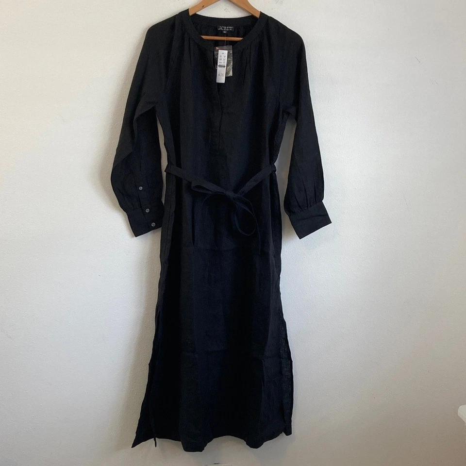 J. Vestido Cabana Feminino Crew em Linho Preto Pequeno Grande - Imagem 2 de 4