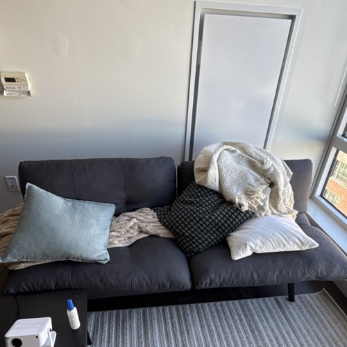 Dark Gray Modern Convertible Futon Sofa Bed, Metal Legs, Up to 3 Seats
