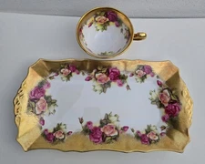 Beautiful Royal Chelsea  Golden Rose Sandwich Serving Tray & Cup Lot