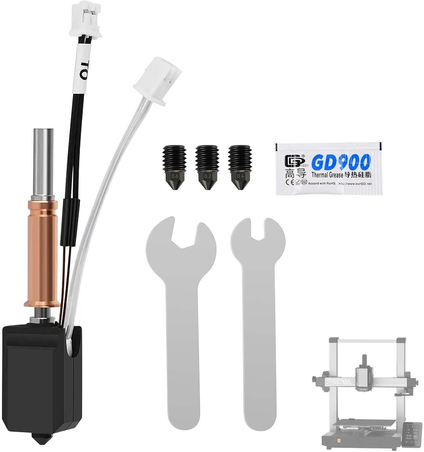 Upgrade Hotend Kit for 3D Printer, 24V 60W Ceramic Heater, Hardened Nozzle