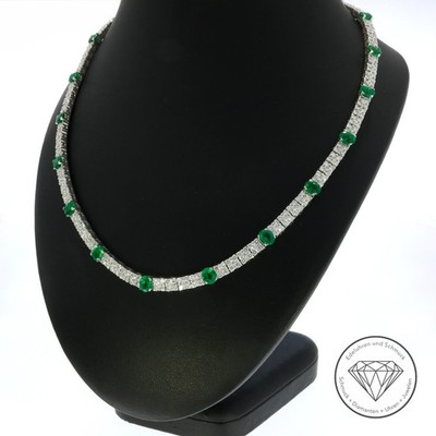 Wert 51.500,- Wempe Brillant Smaragd Tennis Collier 750 / 18 Kt Weiß Gold xxyy