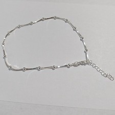 Beads on Square Snake Chain Adjustable Anklet / Sterling Silver (Made in Italy)