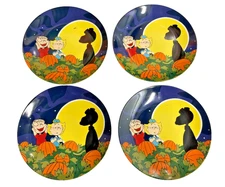 HTF Set 4- Peanuts Linus & Sally 'THE GREAT PUMPKIN' Halloween Salad Plate NEW!