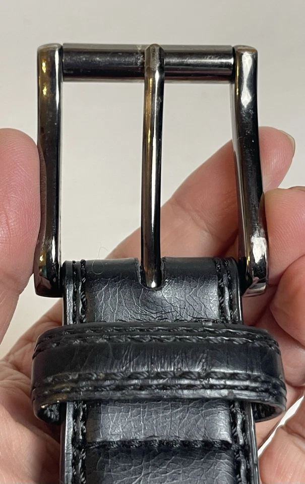 90s Dickies PU Coated Leather Belt Mens 46-48 Black Gray Tone Buckle Workwear - Image 3 of 4