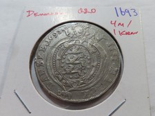 Q20 Denmark 1693 Glückstadt Mint Silver 1 Krone / 4 Mark