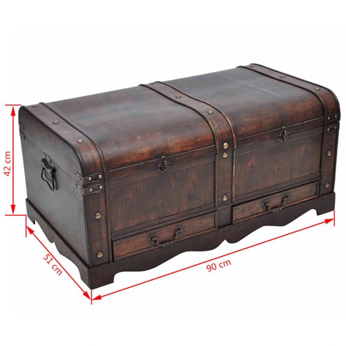 Vintage Treasure Chest Storage Trunk Wooden Blanket Box Ottoman Coffee Table - Picture 9 of 10