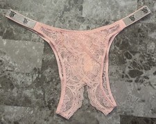 NWT VICTORIA'S SECRET PINK SHINE STRAP LACE CROTCHLESS BRAZILIAN CHEEKY PANTIES