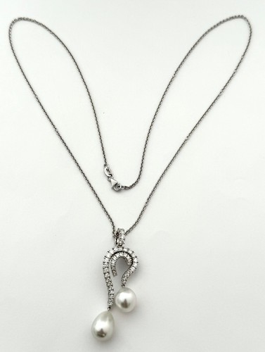 AUTH IRIDESSE PENDANT & CHAIN 18K WG SOUTH SEA PEARLS & DIAMONDS, RET USD $7,900 - Picture 2 of 15