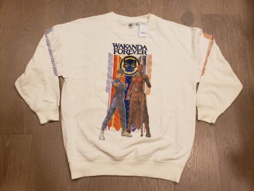 Black Panther Pullover Sweatshirt Small Mens Cream Marvel Disney Adult A8