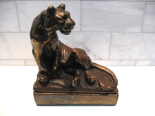 Vintage Pompeian Tiger Statue Bookend,  7" RARE, Solid Copper