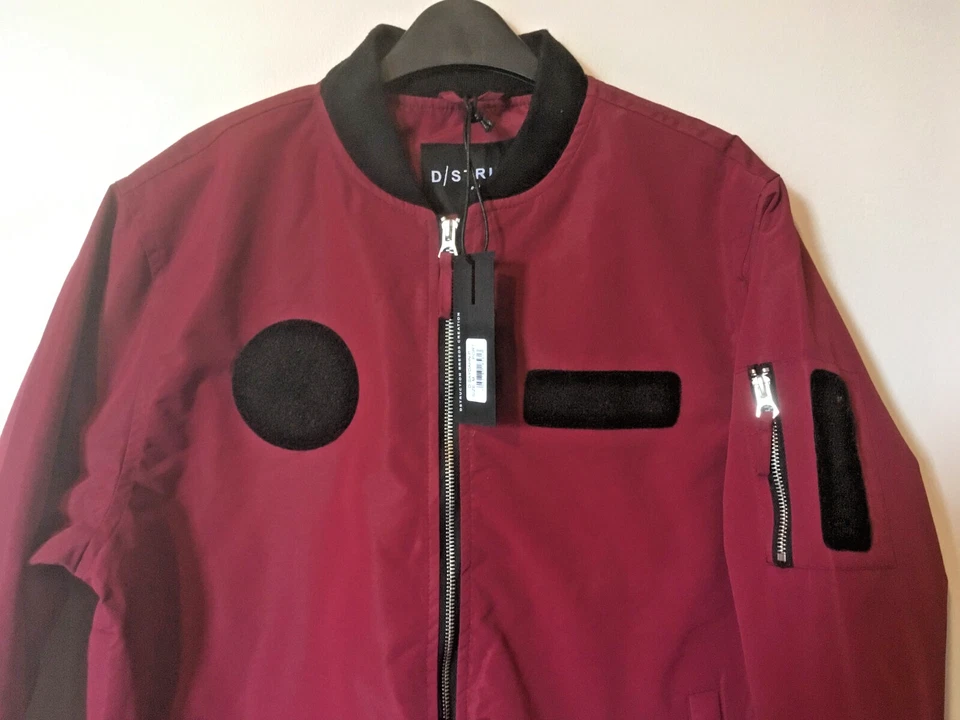 D-Struct Mens Bomber Jacket Lined Zip Sleeve Pocket Sizes S-L BNWT Port/Black - Image 3 of 4