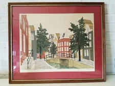 Vintage French Denis Paul Noyer Signed Street View Scene Lithograph Print