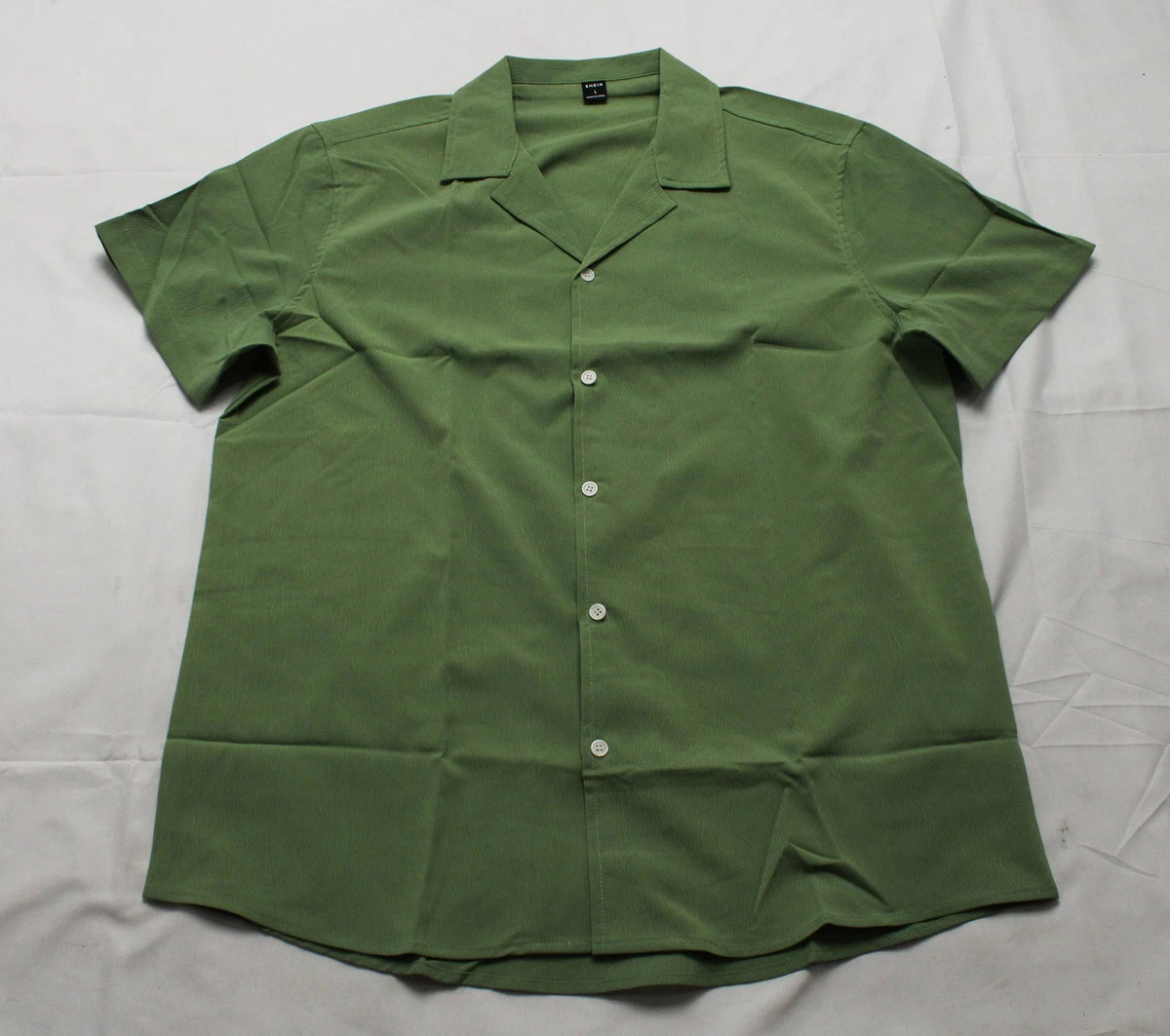 Shein Men s Manfinity Homme Short Sleeve Textured Button Shirt LC7 Green Large