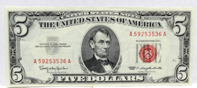 1963 RED SEAL Legal Tender $5 Choice UNCIRCULATED