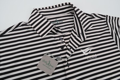Bobby Jones Mens Medium Black Striped Performance Golf PGA Tour Polo Shirt New