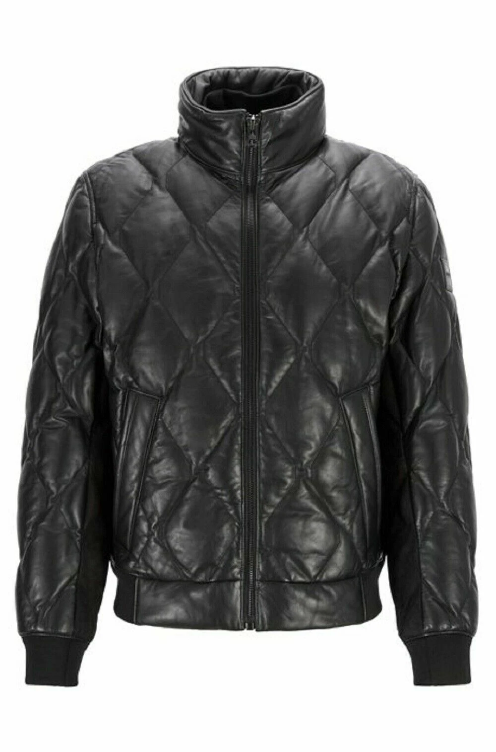 Men's Genuine Leather Padded Jacket Quilted Black Bomber Winter Puffer Jackt-101
