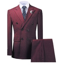Burgundy Pinstripe Men Suits 2 Piece Slim Fit Business Wedding Groom Formal Wear