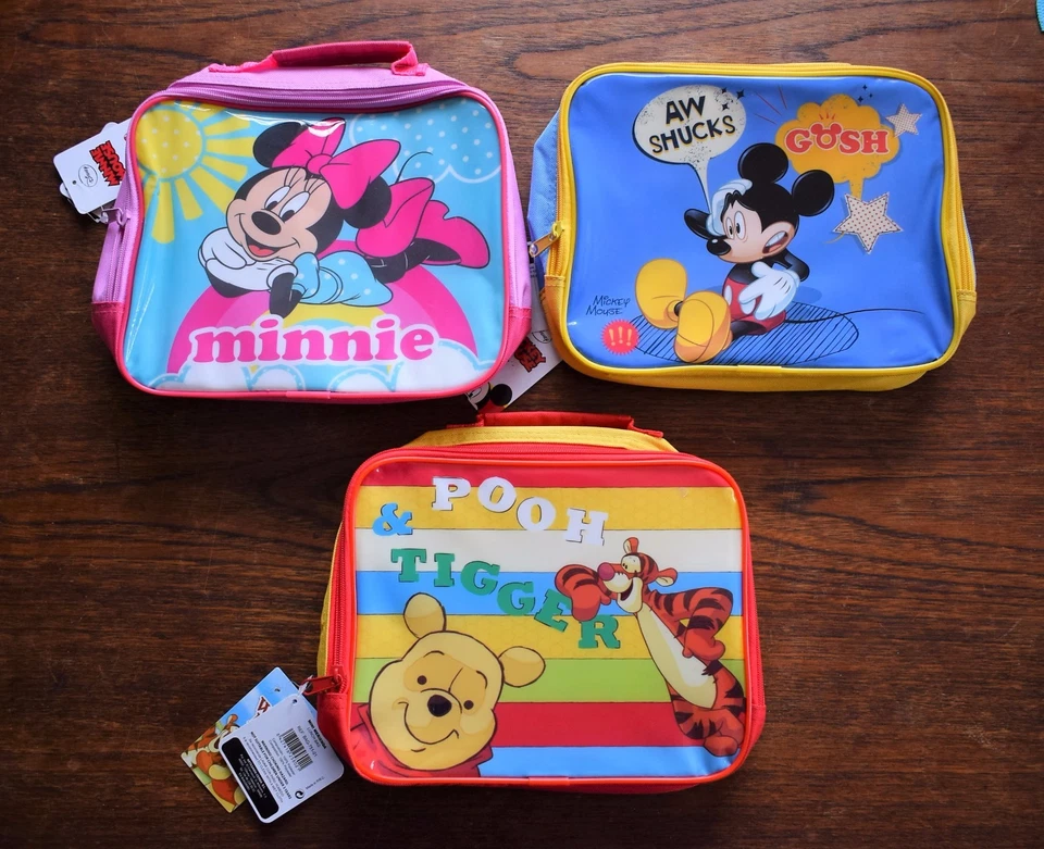 Disney ENFANTS Zippé Boîte Déjeuner Sac Winnie L'Ourson Minnie Ou Mickey Mouse - Photo 1/1