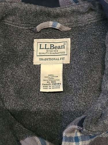 Camicia uomo LL Bean foderata in flanella con bottoni taglia XL blu shacket plaid 298189 - Foto 2 di 7