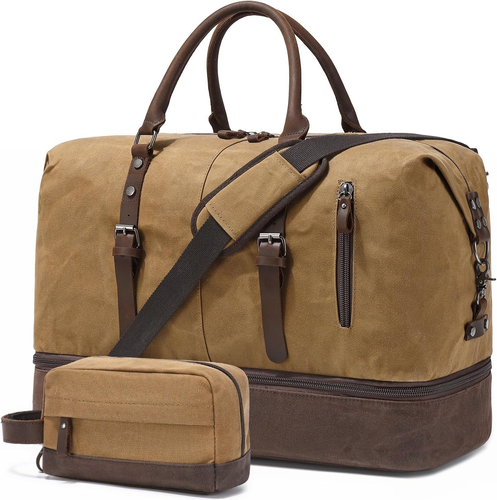 Canvas Weekender Duffel Bag with Shoe Compartment Carry On Travel Bag for Men - Picture 8 of 8