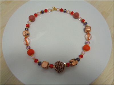 Neu Collier Filz Straß Glas Fimo Metall Acryl Alu Handarbeit Handmade Unikat