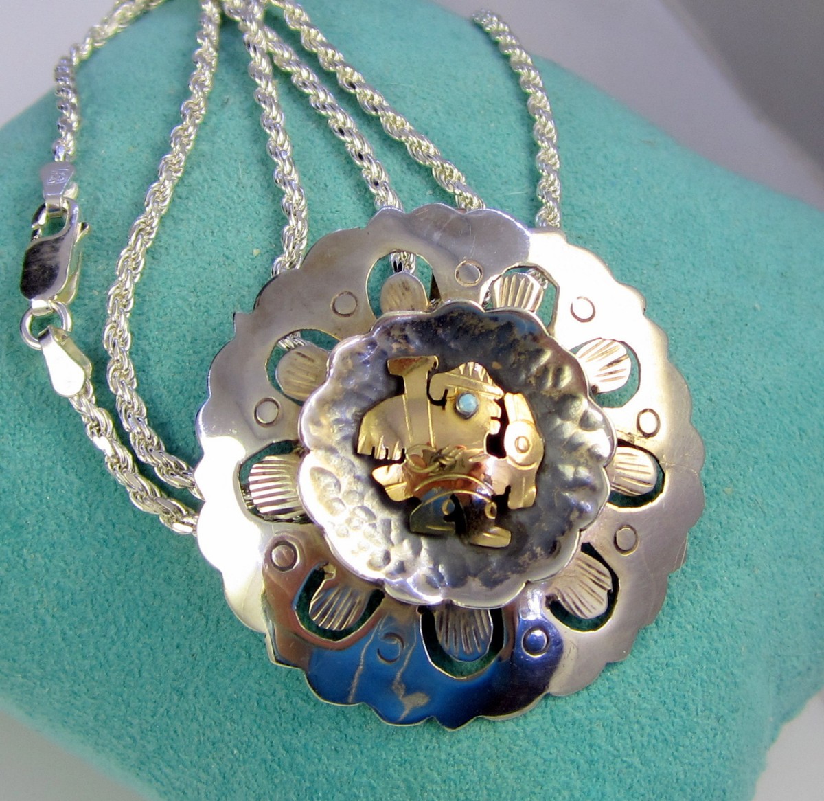 Vintage 14k Yellow Gold Pendant with Old Kingman Turquoise  Vintage Elegant Gold and Turquoise Pendant Necklace main image 1