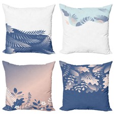 Image of Leaves Pillow cushion set of 4 Modern Botanical Floral Ornaments in Topical A...