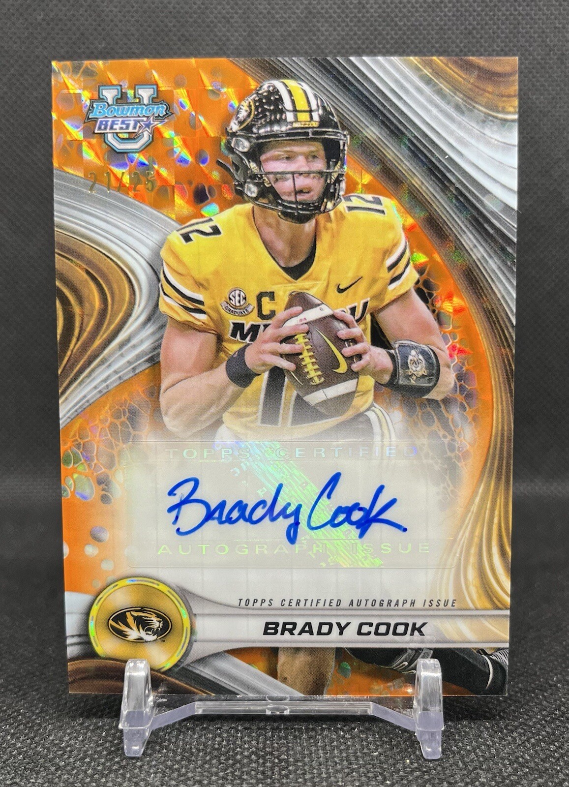2024 Bowman Best University BRADY COOK Orange Geometric AUTO /25 Mizzou SP