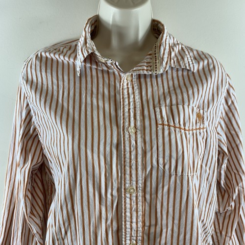 Red Camel Shirt Boys Large Orange White Striped Button Up Long Sleeve Cuffed - Picture 3 of 13