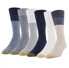 GoldToe Men's 6-Pack Stanton Crew Socks, Multi-Color, Cotton Blend, 10-13
