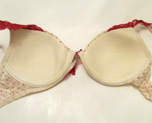 Oscar de la Renta Pink Label Underwire Demi Bra 36B Cream Red Polka Dot Lace - Picture 6 of 11
