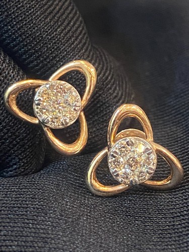 Pave 0,54 Cts Rotondo Brillante Taglio Diamanti Borchie Orecchini In 585 14K Oro - Foto 2 di 12
