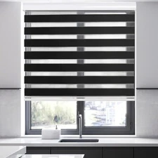 Joydeco 46 Inch Wide Cordless Black Sheer Zebra Blinds for Windows,Privacy Li...