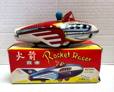 VTG Tin Toy Red Rocket Space Ship w/ Friction Sound in Original Box
