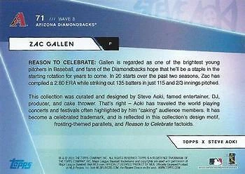 2020 Topps x Steve Aoki #71 Zac Gallen Arizona Diamondbacks Rookie Card RC - Image 2 of 2