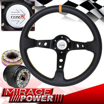 For 95-99 Eclipse Black Steering Wheel Yellow Type R Neo Chrome Quick Release