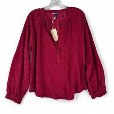 Universal Thread Corduroy Blouse XL Brick Red Boho Long Sleeve 100% Cotton