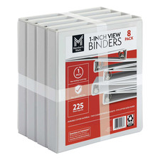 1 Inch Round Ring View Binder White 8 Pack 225 Sheet Capacity PVC Free
