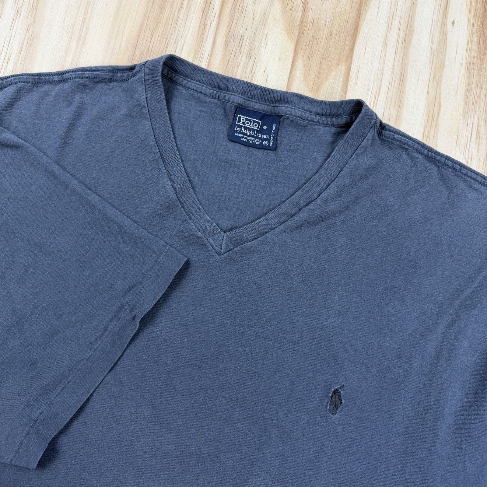 Vintage Polo Ralph Lauren Mens XL Gray V Neck T Shirt Short Sleeve Preppy 90s Te