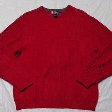 Ralph Lauren Chaps Vintage Red Cable Knit Crewneck Sweater 100 Cotton Sz Lg