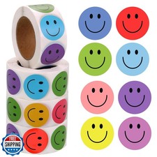 2000Pcs Colorful Happy Smile Face Stickers for Kids Reward, 4 Rolls Classroom