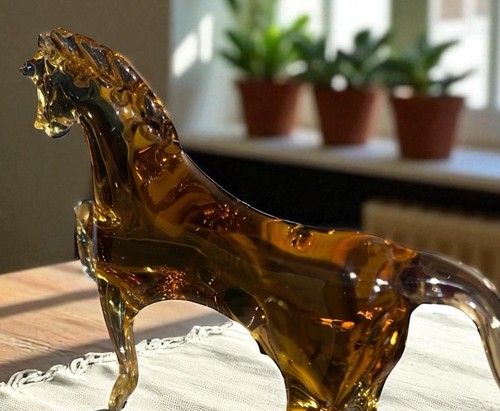 Vtg Amber Honey Horse Donkey Viking Art Glass Figurine Hand Blown - Picture 6 of 8