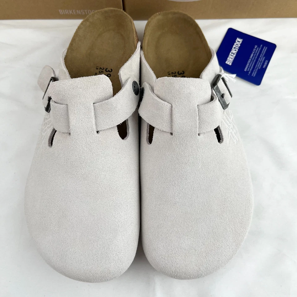 Zueco Birkenstock Boston x Stussy Bone gamuza cuero plantilla suave seleccionar talla Foto 2 de 4